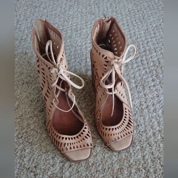 Jeffrey Campbell Rodillo Tan Leather Gladiator Wedge Heels Lace Up size 8 - Picture 2 of 13